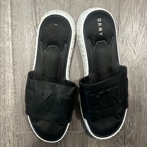 DKNY Black and White Slide Sandals